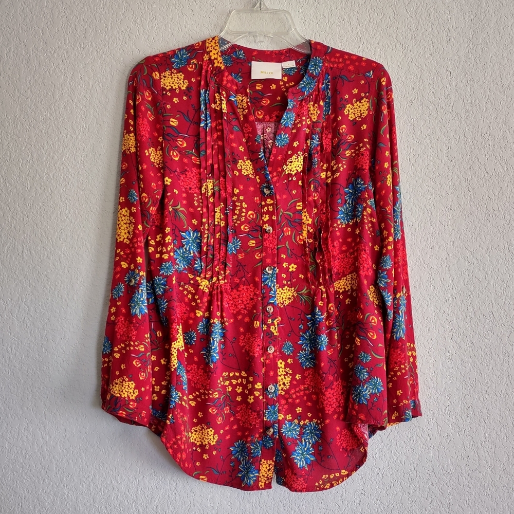 Anthropologie Maeve Size S Floral Viscose Longsleeve Top Shirt Tunic